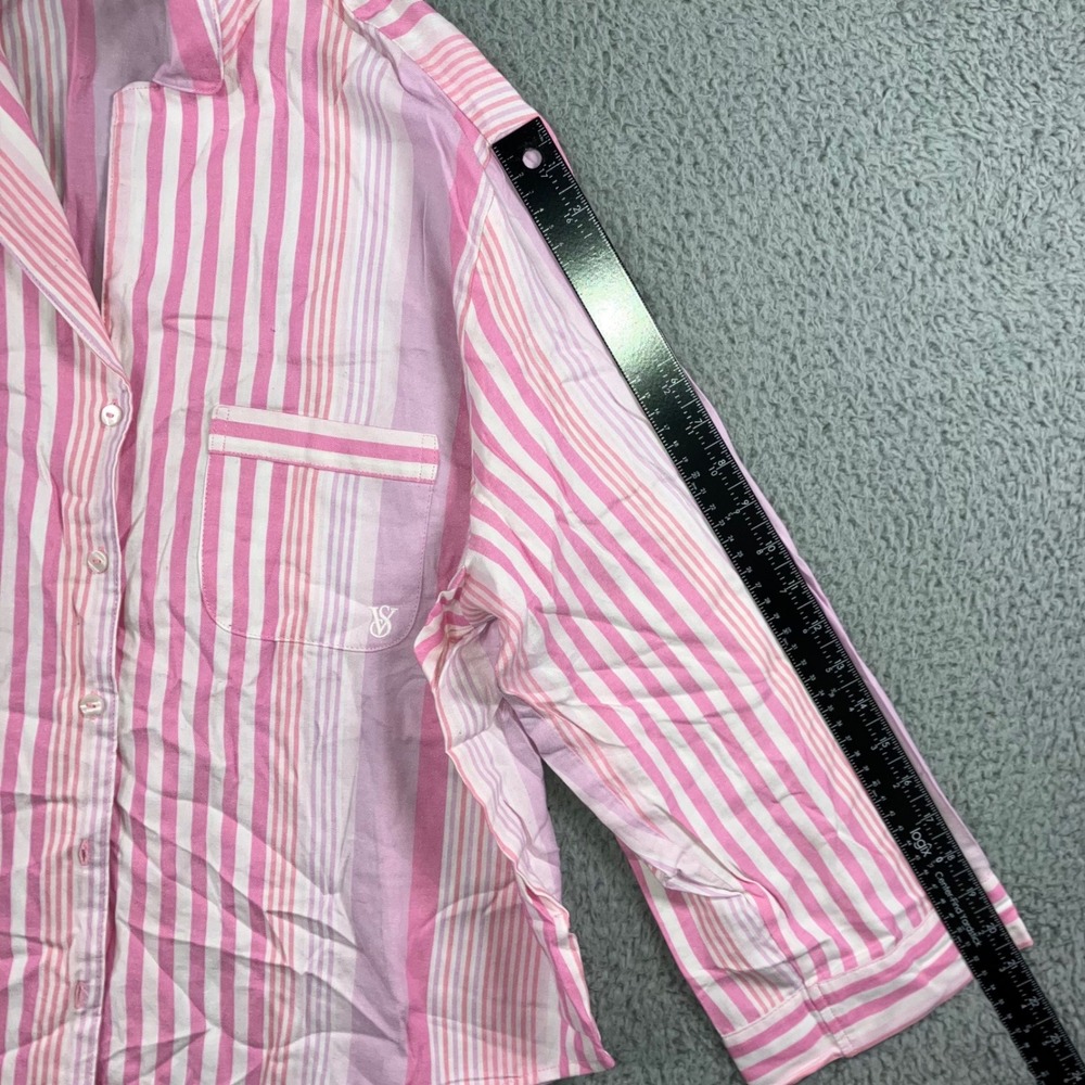 Victorias Secret PINK Pajama Top Women XL Button Front Long Stripped Long Sleeve - Picture 6 of 9